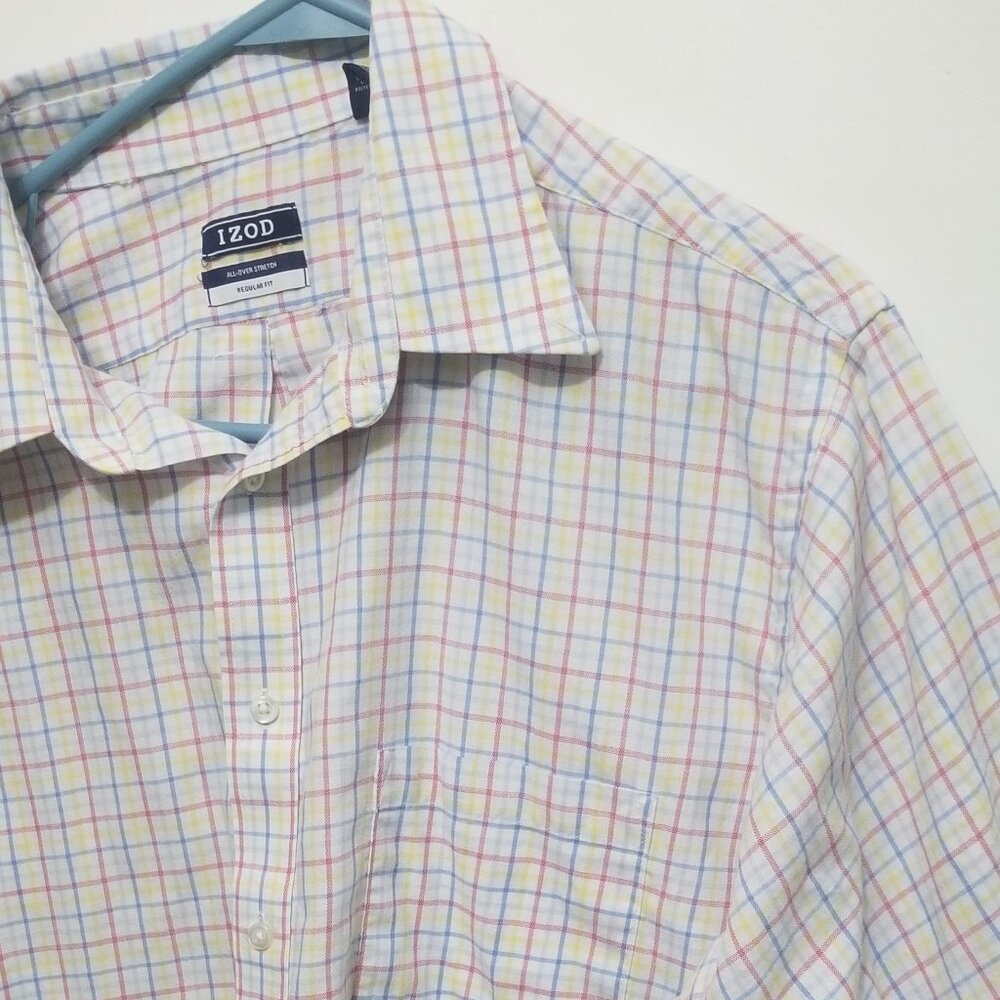 IZOD white with colorful plaid XL 17 - 17 1/2 shirt